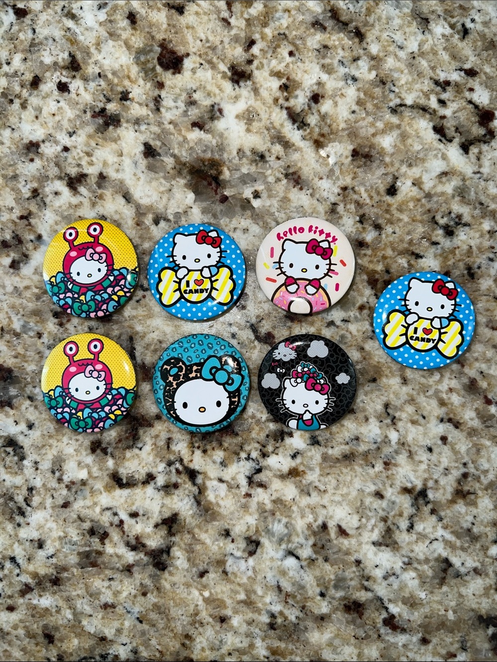 Hello Kitty Assorted Color Button Badge Pack - Yellow Blue Pink Black Teal